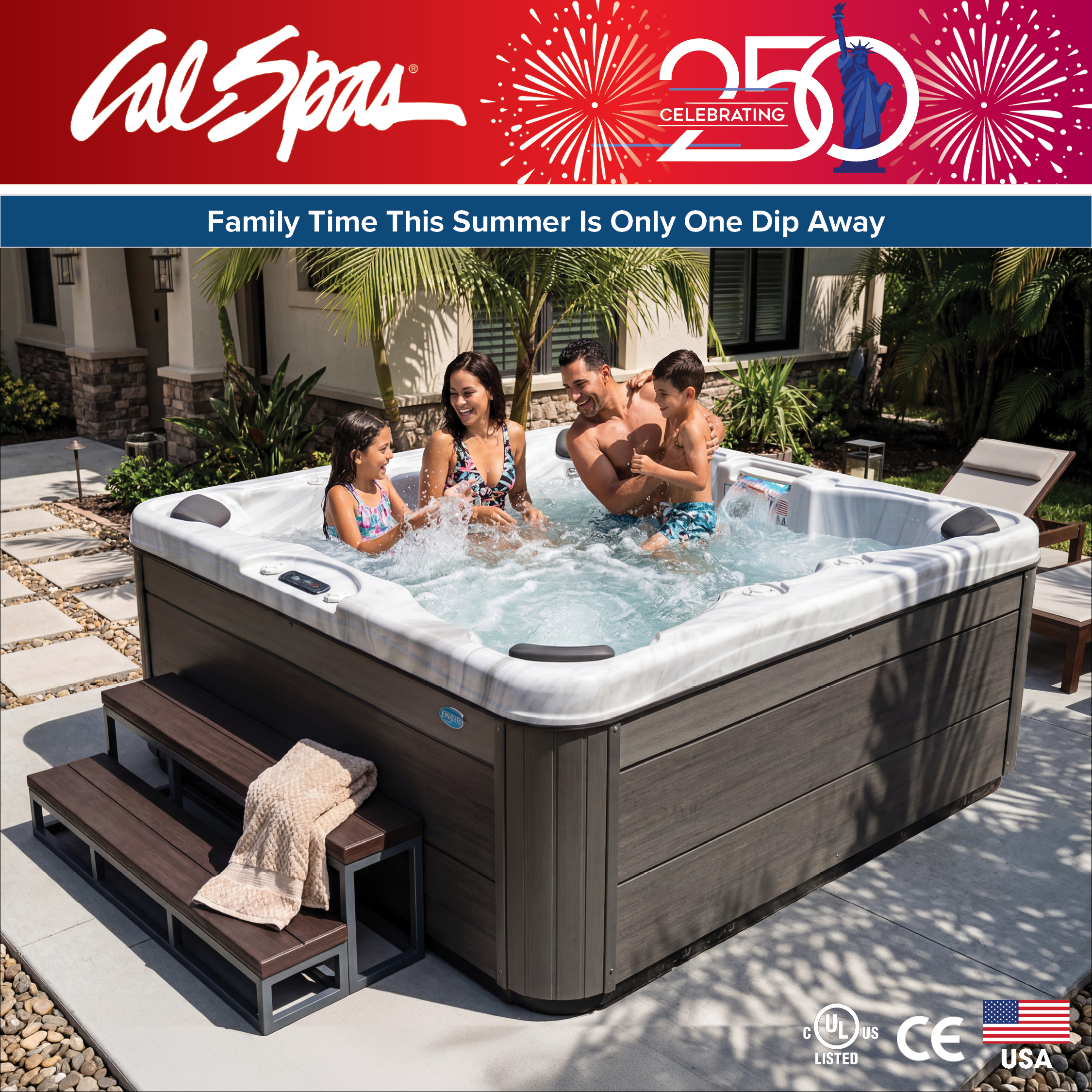 Calspas hot tub being used in a family setting - Redford
